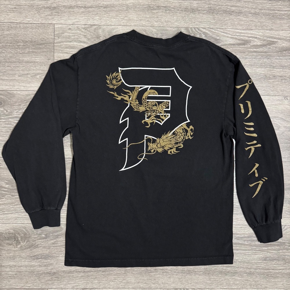 Primitive Mens Long Sleeve Dragon P Logo Graphic T-Shirt Black M Skateboarding